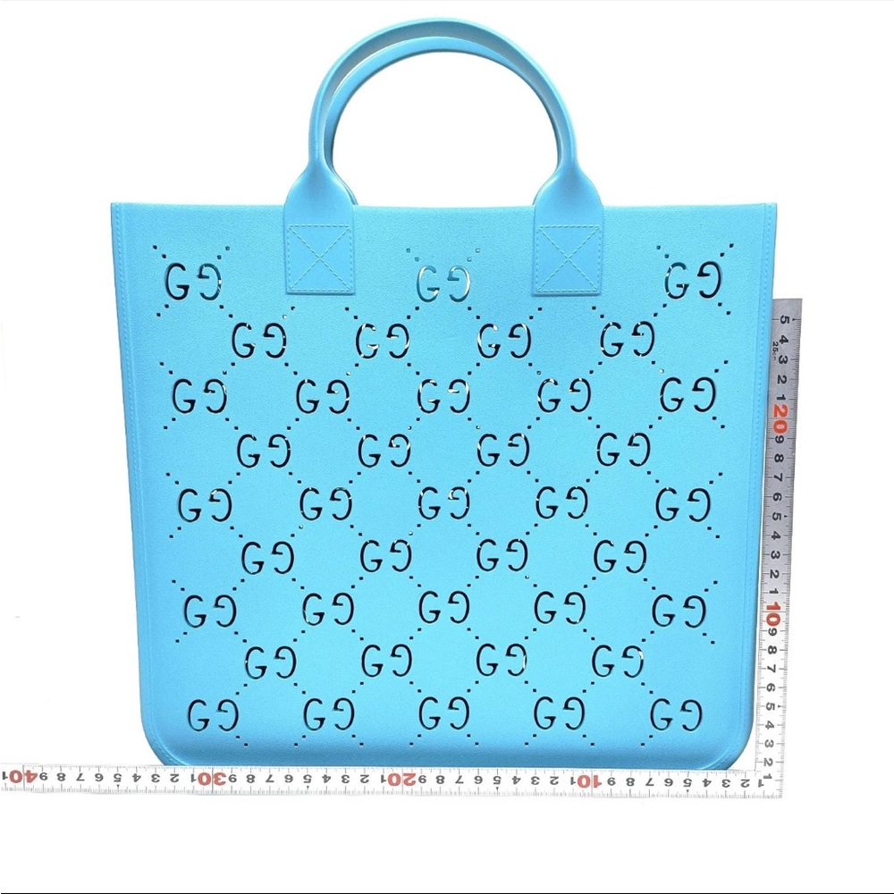 Gucci Blue Perforated Rubber Tote Bag with COA EUC - Picture 4 of 13